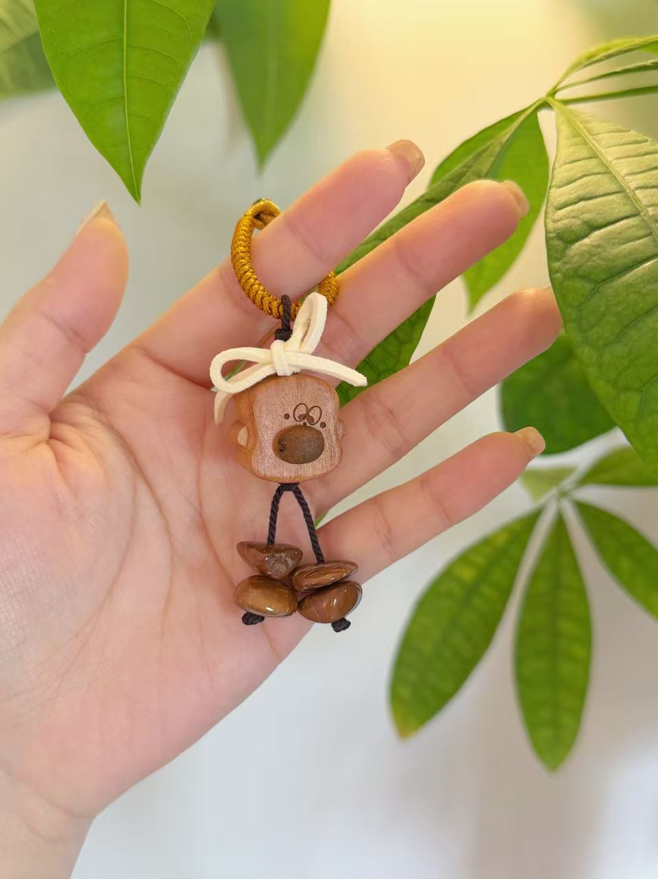 Hand-Carved Sandalwood Cute Sandwich Charm | Natural Wooden Charm | Cute Keychain or Bag Accessory | Handmade Oriental Gift