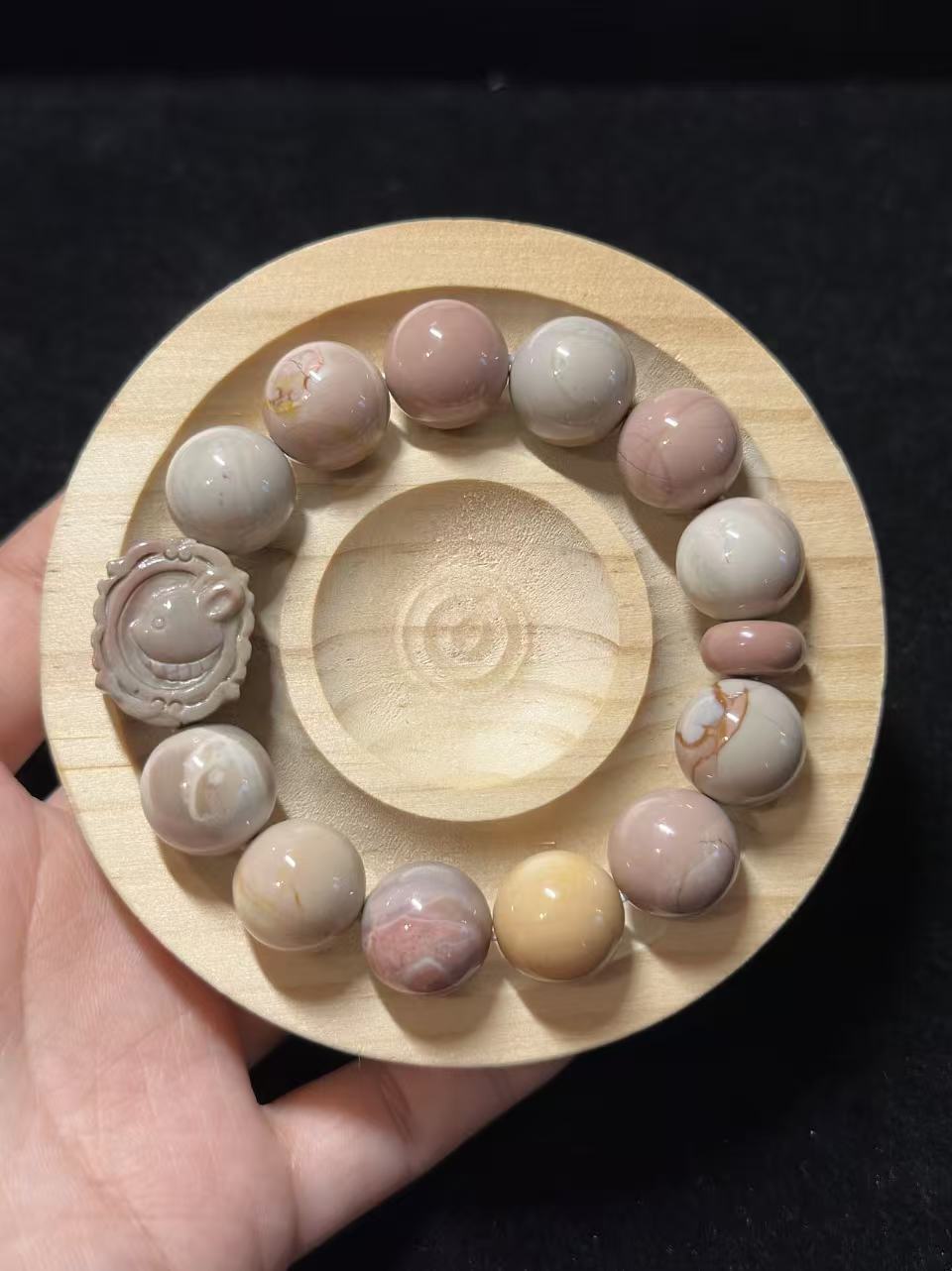 14mm Alashan Agate Beads Handmade Bracelet with Rabbit Plate Charm | Natural Gemstone Jewelry | Gift for Her | DIY | Textured Stone