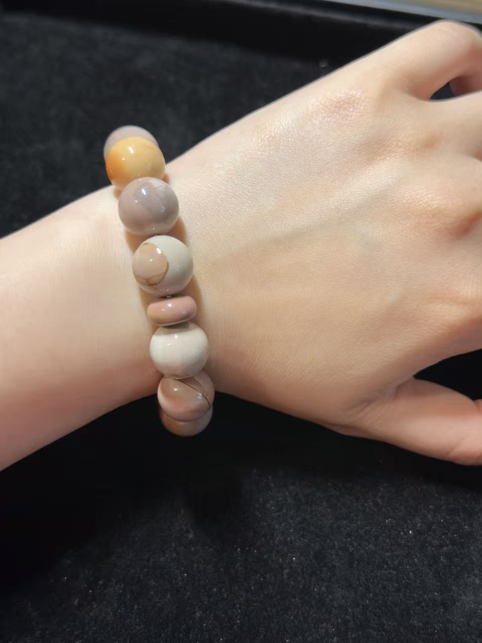 14mm Alashan Agate Beads Handmade Bracelet with Rabbit Plate Charm | Natural Gemstone Jewelry | Gift for Her | DIY | Textured Stone