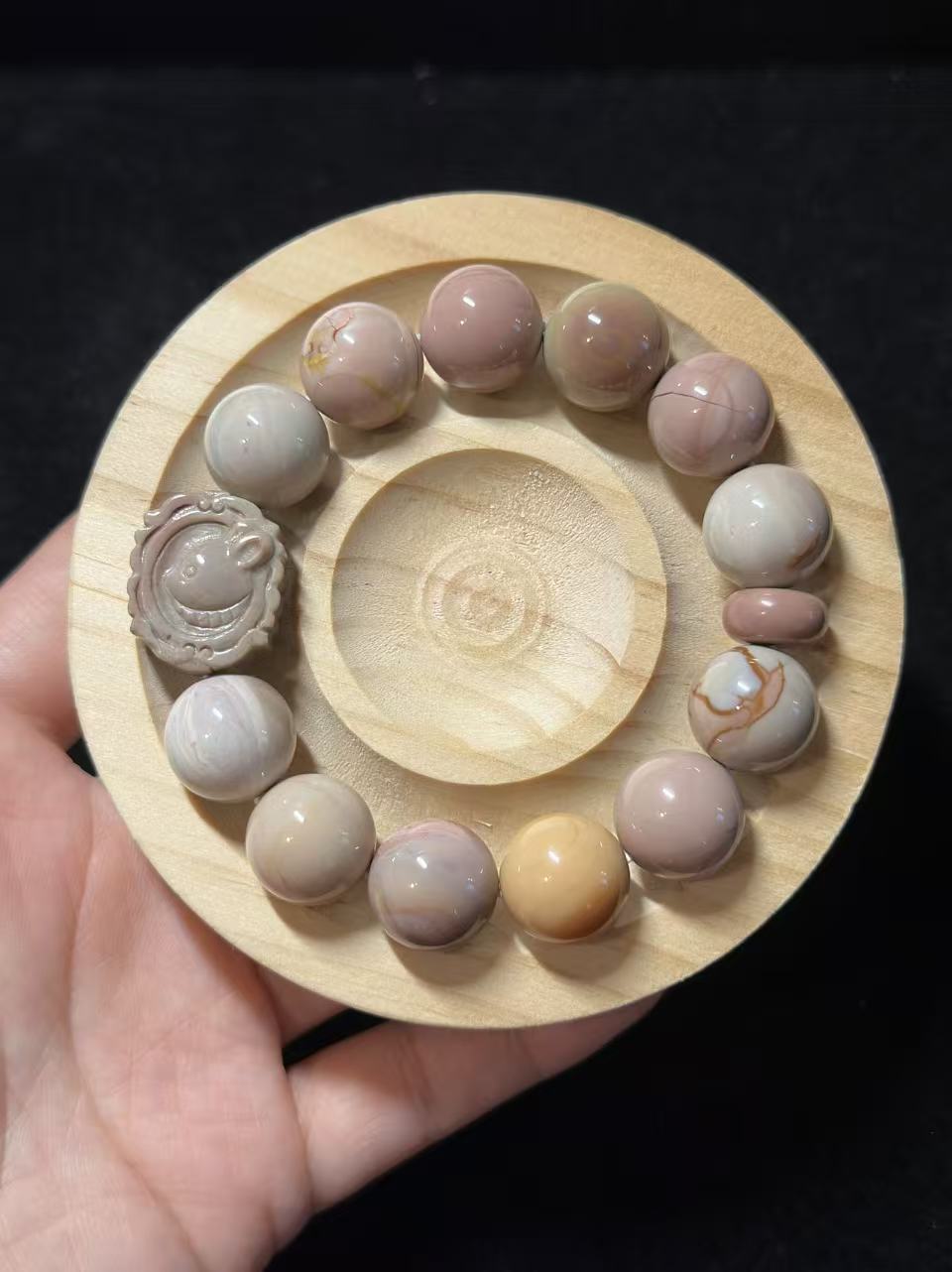 14mm Alashan Agate Beads Handmade Bracelet with Rabbit Plate Charm | Natural Gemstone Jewelry | Gift for Her | DIY | Textured Stone