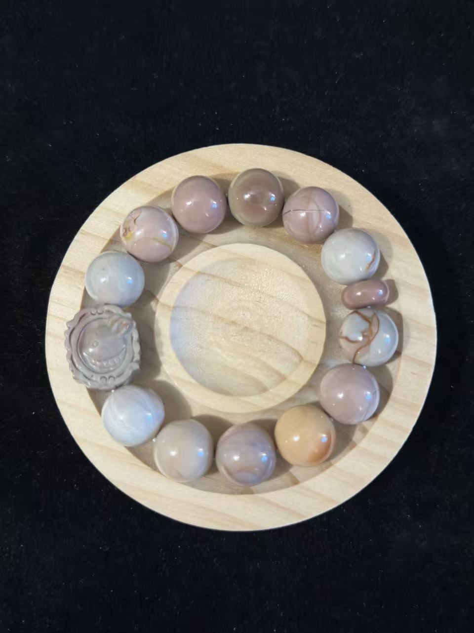 14mm Alashan Agate Beads Handmade Bracelet with Rabbit Plate Charm | Natural Gemstone Jewelry | Gift for Her | DIY | Textured Stone