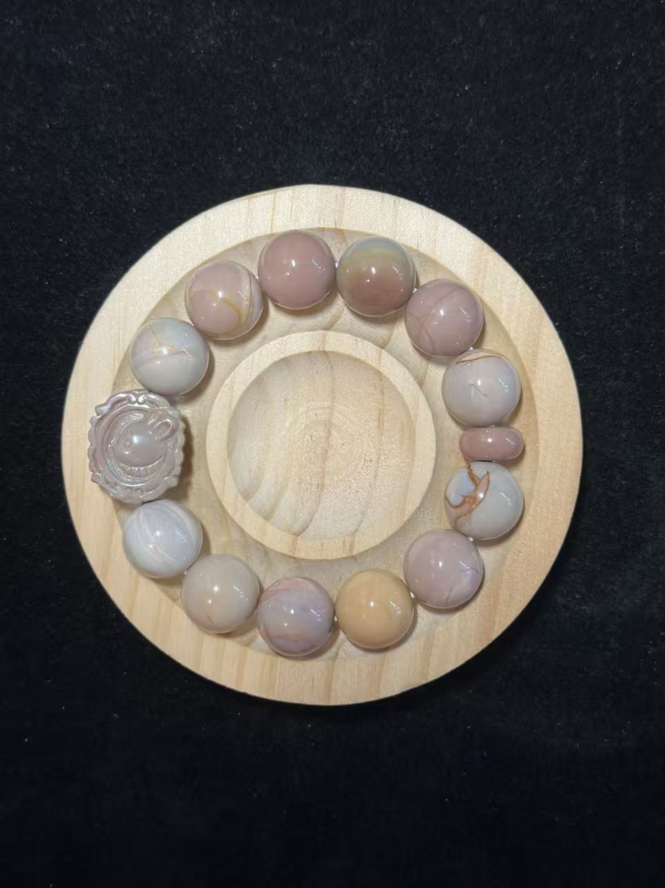 14mm Alashan Agate Beads Handmade Bracelet with Rabbit Plate Charm | Natural Gemstone Jewelry | Gift for Her | DIY | Textured Stone