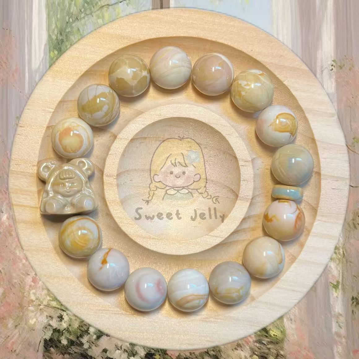 Caramel Alashan Agate Beads Handmade Bracelet with Charm | Natural Gemstone Jewelry | Women Accessories | Gift for Her | Textured Stone