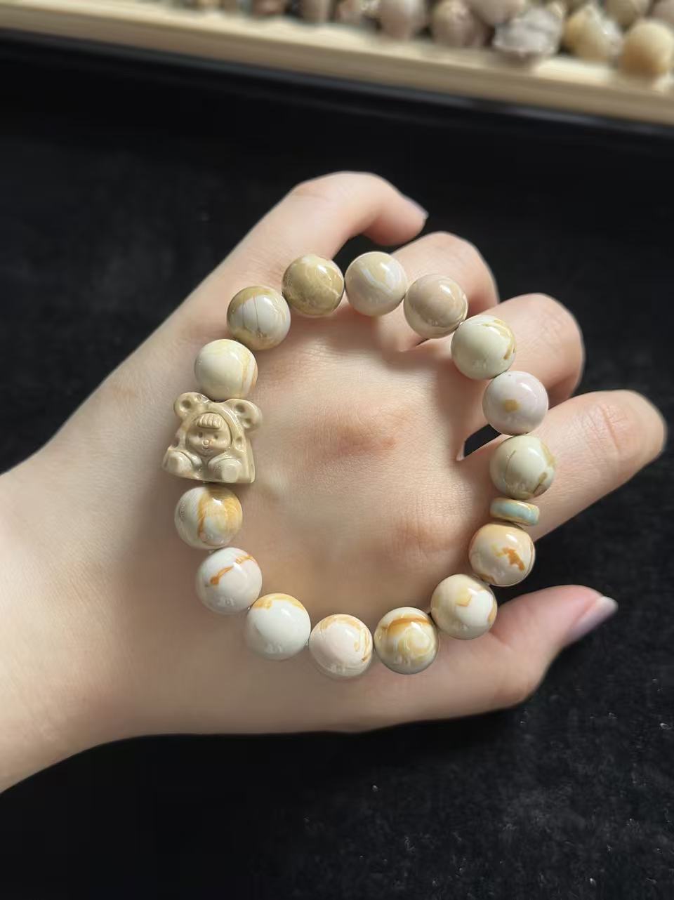 Caramel Alashan Agate Beads Handmade Bracelet with Charm | Natural Gemstone Jewelry | Women Accessories | Gift for Her | Textured Stone