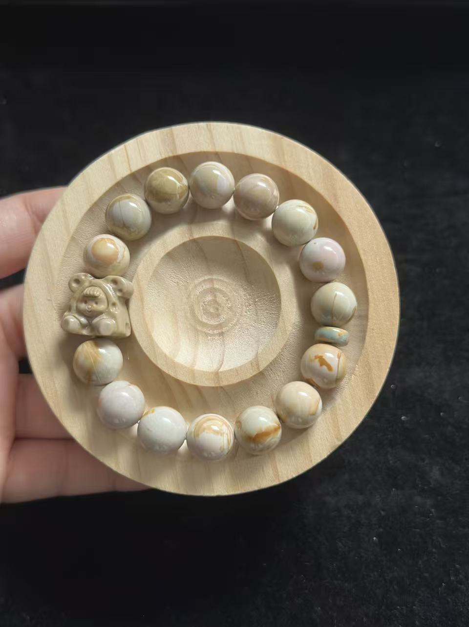 Caramel Alashan Agate Beads Handmade Bracelet with Charm | Natural Gemstone Jewelry | Women Accessories | Gift for Her | Textured Stone