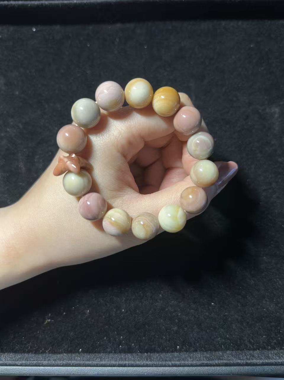 13mm Fruity Alashan Agate Bead Women Bracelet with Charm | Natural stone Handmade Bracelet | Energy Bracelet | Gift for Her