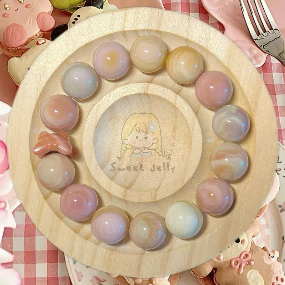 13mm Fruity Alashan Agate Bead Women Bracelet with Charm | Natural stone Handmade Bracelet | Energy Bracelet | Gift for Her