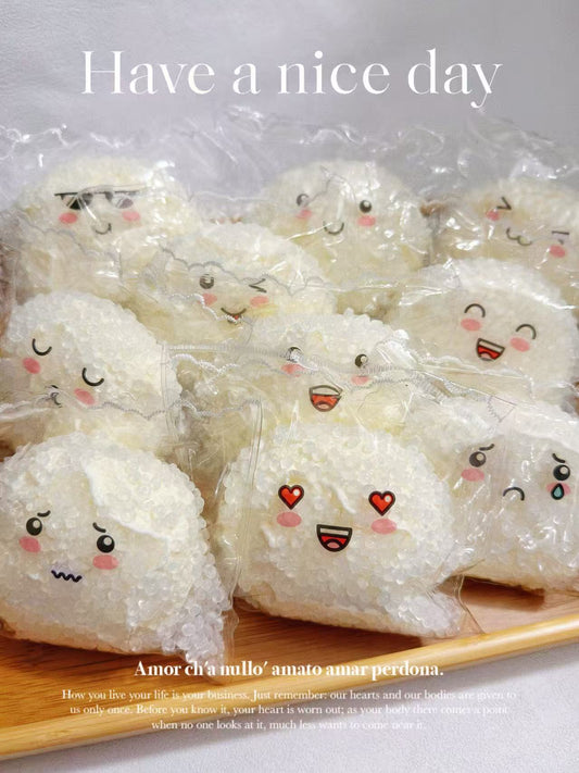 Cute Rice Balls with Emoji Mood Taba Squishy Toy | Stress Reliever | Unique Fun | Handmade Slime Toy