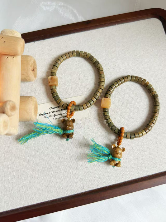 Green Sandalwood Tablet Bead Design Bracelet | Flat Bead Wood Bracelet | Handmade DIY | Inspired Aromatic Jewelry