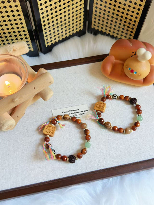 多宝手串Sandalwood Design Bracelet with Capybara Charm | Mix and Match Wood Beads Bracelet | Handmade DIY |