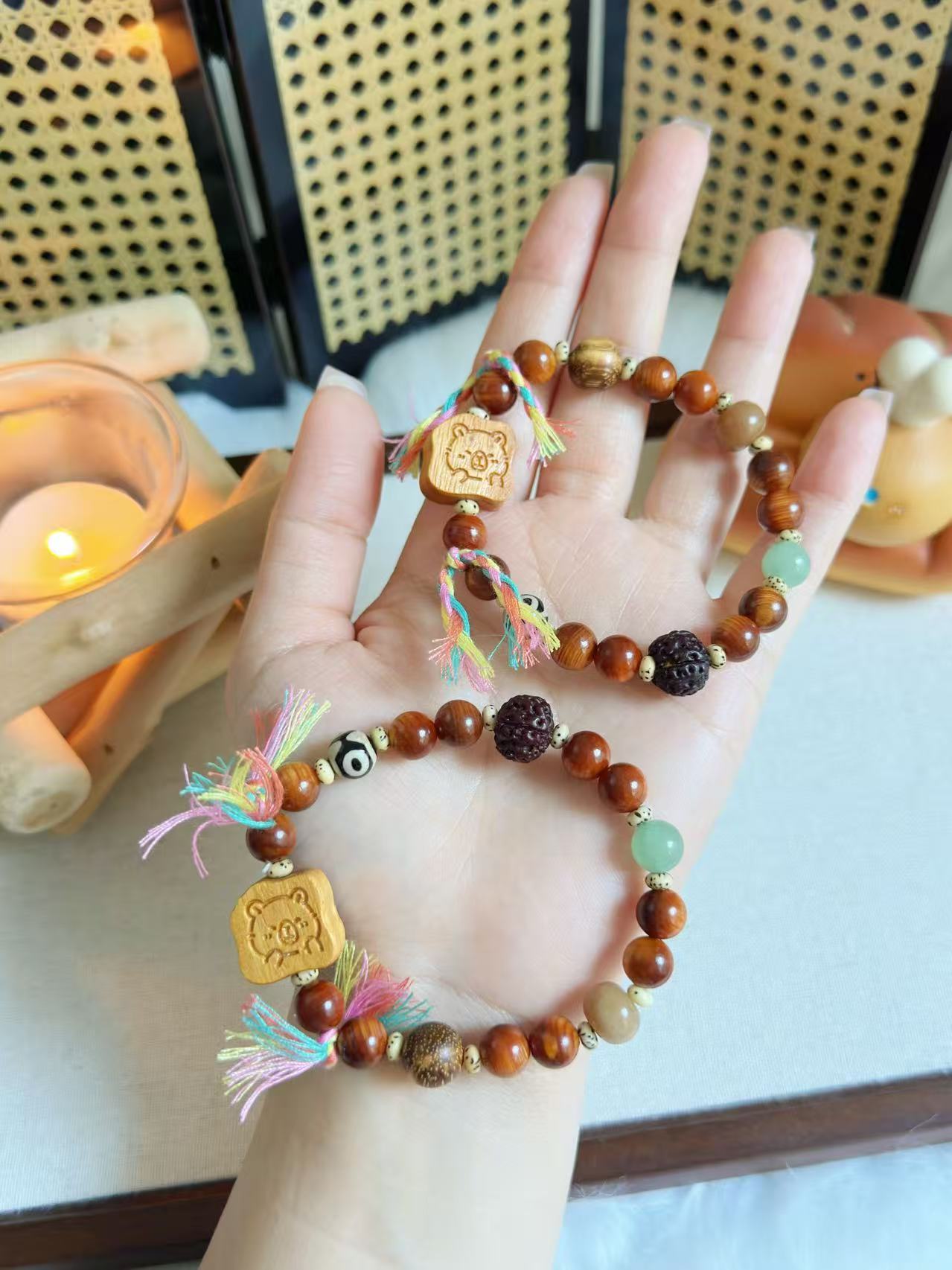 多宝手串Sandalwood Design Bracelet with Capybara Charm | Mix and Match Wood Beads Bracelet | Handmade DIY |