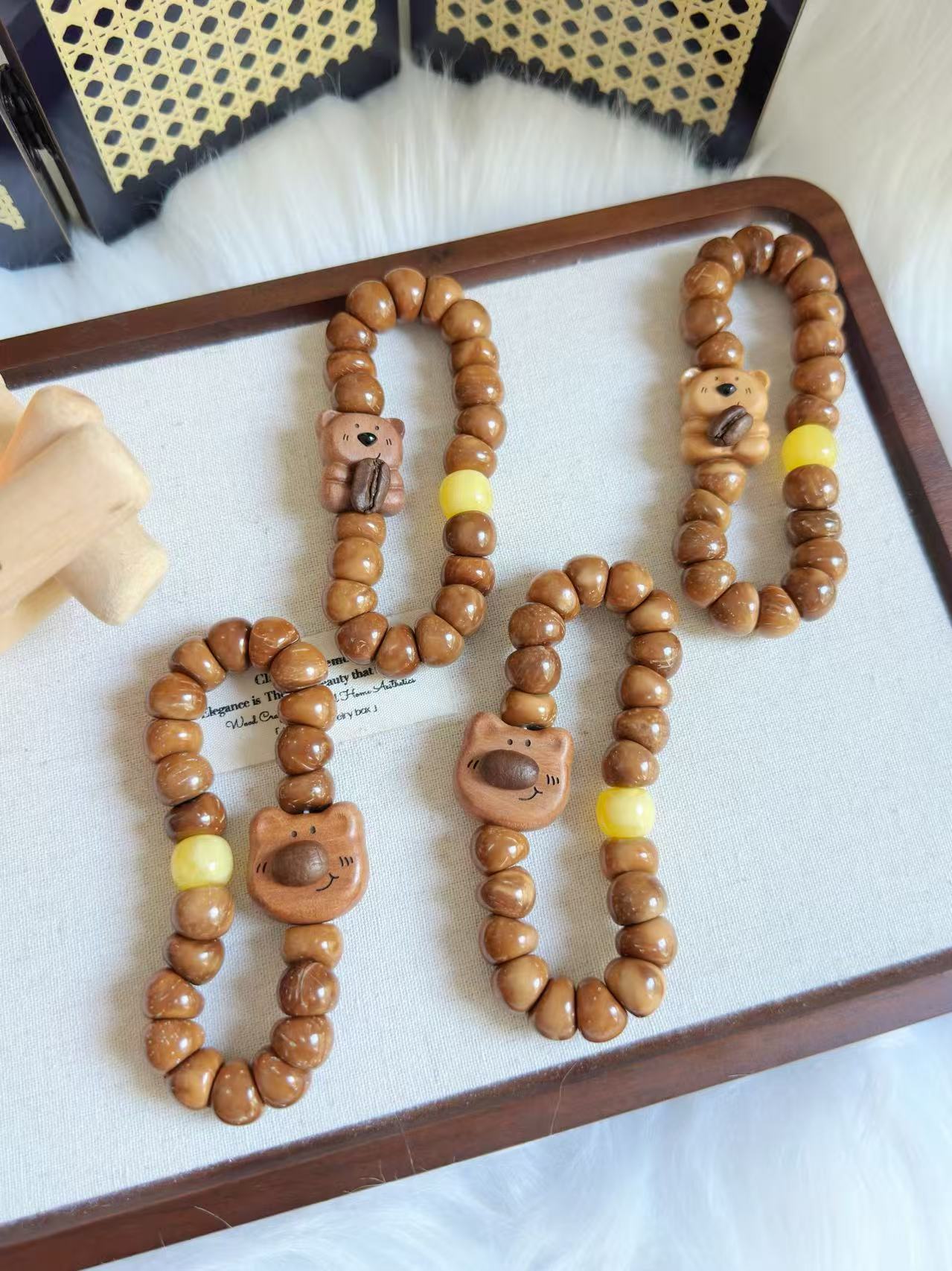 12mm库克大肠 Natural Kuka Bracelet with Amber Bowknot Charm | Prayer Beads | Handmade Bracelet