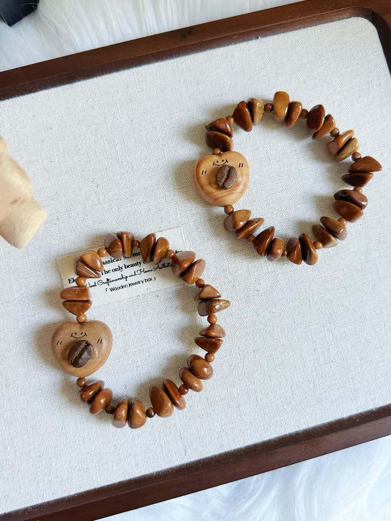 Irregular Natural Kuka Bracelet with Peach Wood Charm | Natural Wood | Handmade Bracelet