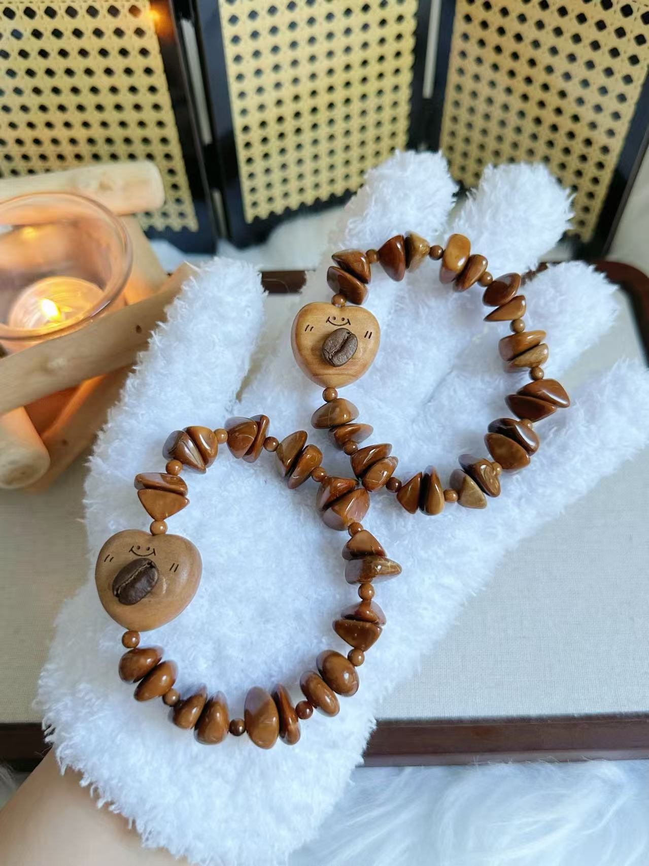 Irregular Natural Kuka Bracelet with Peach Wood Charm | Natural Wood | Handmade Bracelet