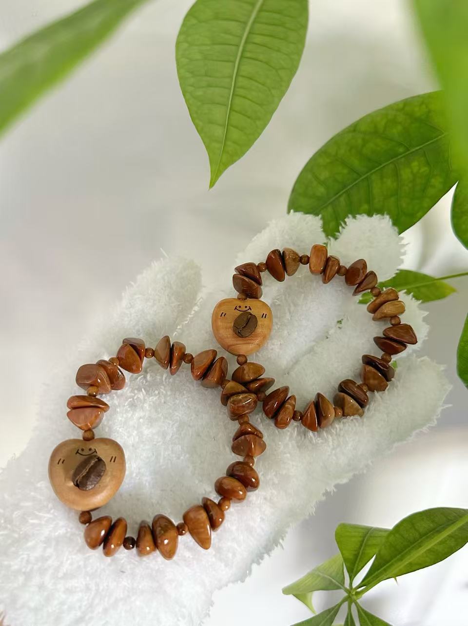 Irregular Natural Kuka Bracelet with Peach Wood Charm | Natural Wood | Handmade Bracelet