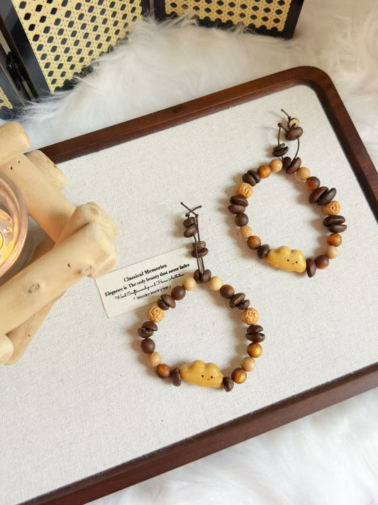 Coffee Bean Design Bracelet with Sandalwood Cloudy Charm「咖啡豆手串」 | Coffee Flavour Beads | Handmade Bracelet