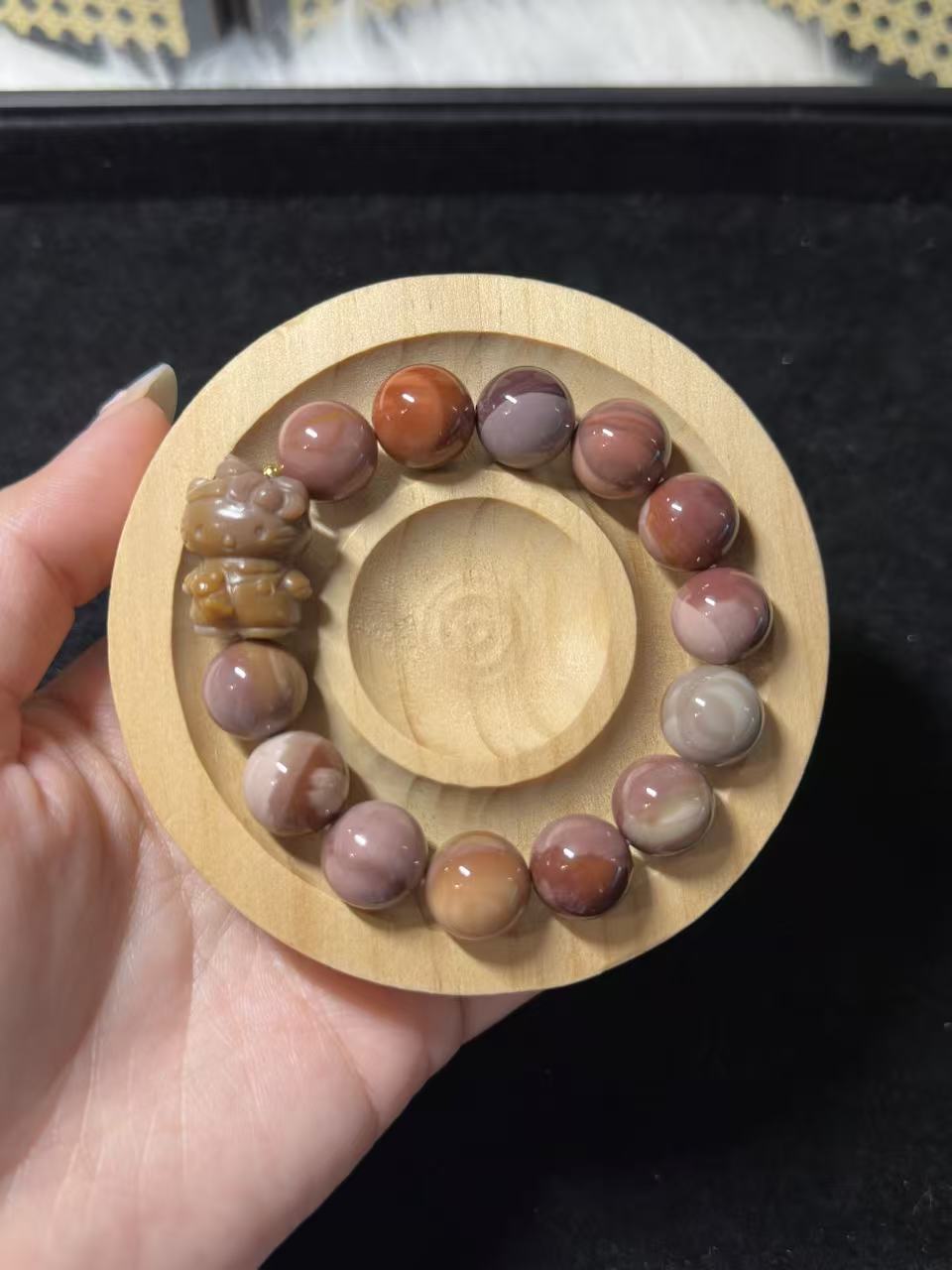 13mm Grape Alashan Agate Bead Bracelet with Kitty Charm Birthday Gift | Natural stone Handmade Bracelet | Energy Bracelet Gift for Her