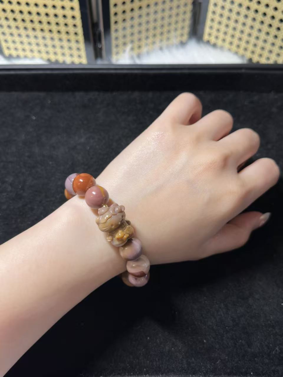 13mm Grape Alashan Agate Bead Bracelet with Kitty Charm Birthday Gift | Natural stone Handmade Bracelet | Energy Bracelet Gift for Her