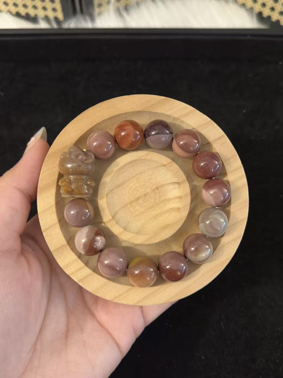 13mm Grape Alashan Agate Bead Bracelet with Kitty Charm Birthday Gift | Natural stone Handmade Bracelet | Energy Bracelet Gift for Her