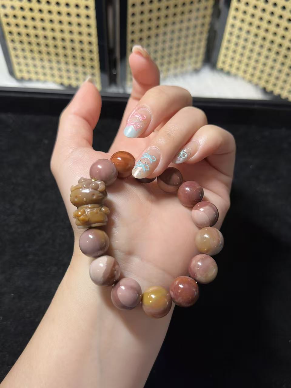 13mm Grape Alashan Agate Bead Bracelet with Kitty Charm Birthday Gift | Natural stone Handmade Bracelet | Energy Bracelet Gift for Her