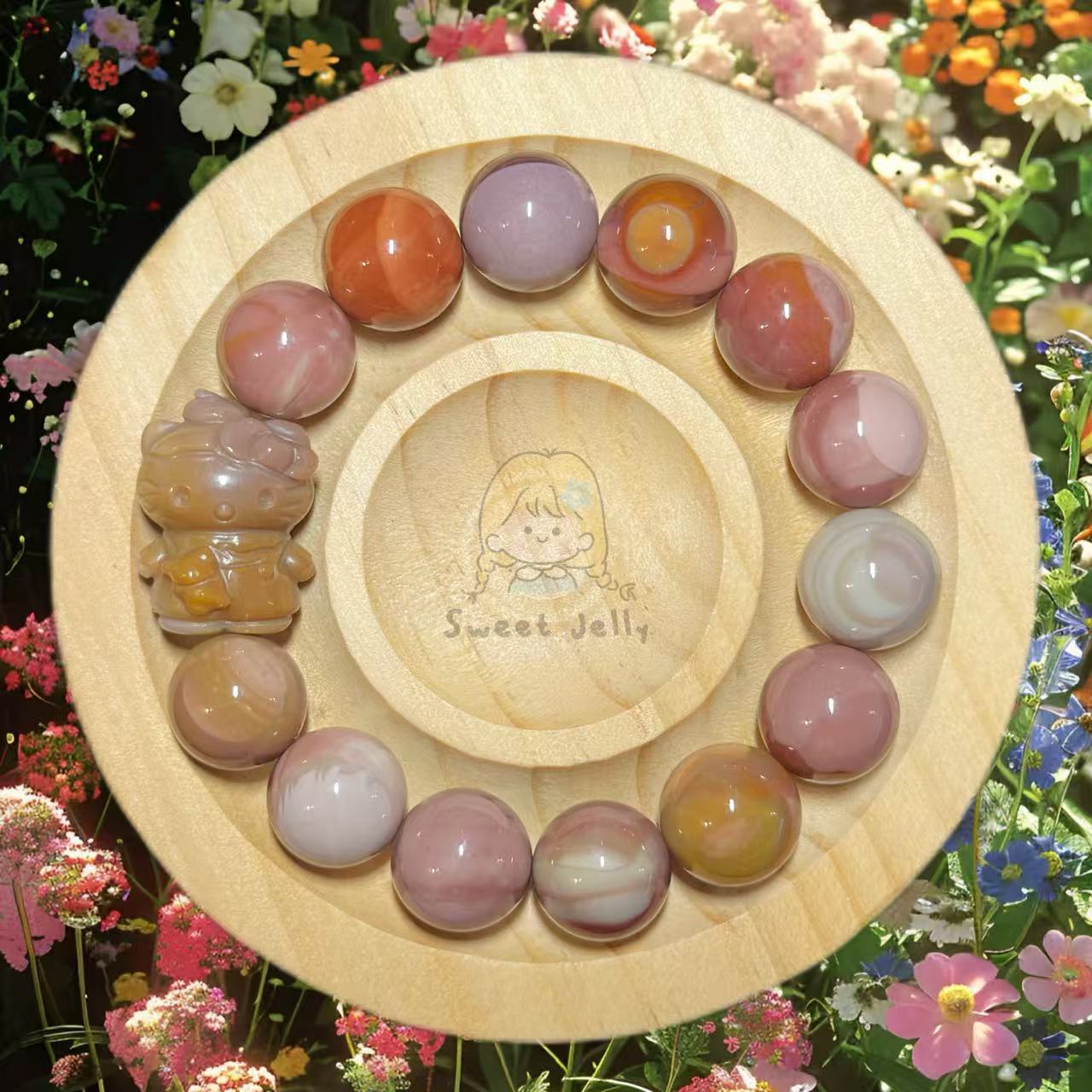 13mm Grape Alashan Agate Bead Bracelet with Kitty Charm Birthday Gift | Natural stone Handmade Bracelet | Energy Bracelet Gift for Her