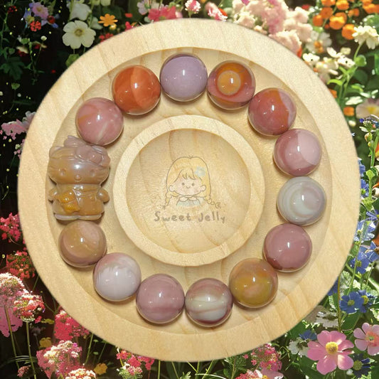 13mm Grape Alashan Agate Bead Bracelet with Kitty Charm Birthday Gift | Natural stone Handmade Bracelet | Energy Bracelet Gift for Her