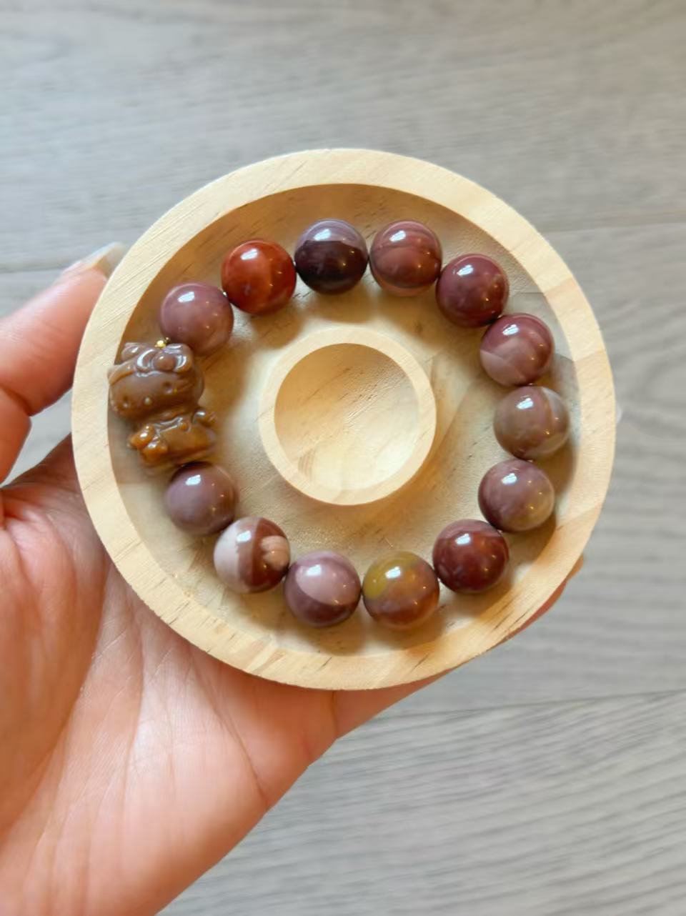 13mm Grape Alashan Agate Bead Bracelet with Kitty Charm Birthday Gift | Natural stone Handmade Bracelet | Energy Bracelet Gift for Her