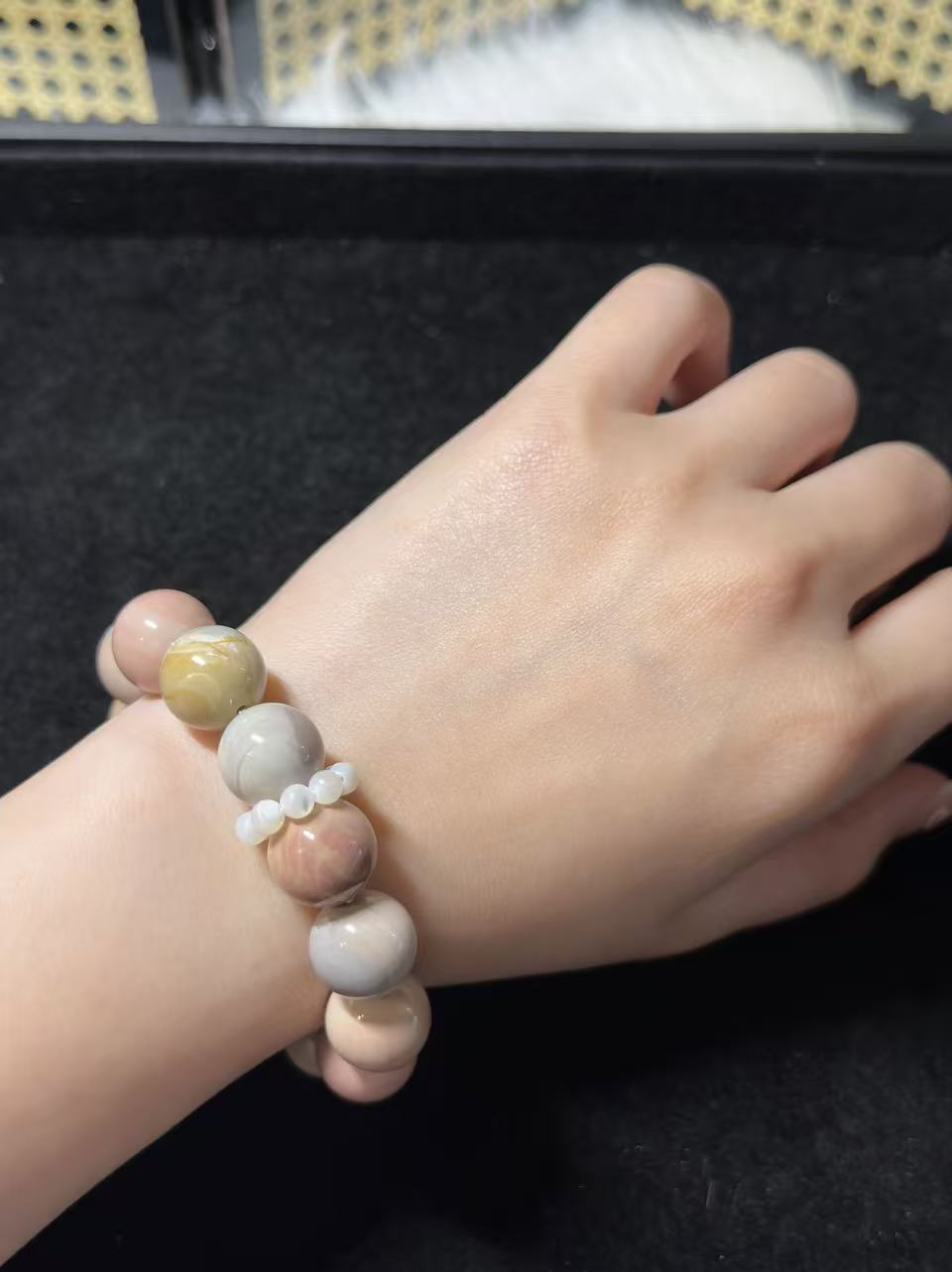 14mm Dreamy Alashan Agate Beads Handmade Bracelet | Natural Gemstone Jewelry | Women Accessories | Gift for Her | DIY | Textured Stone