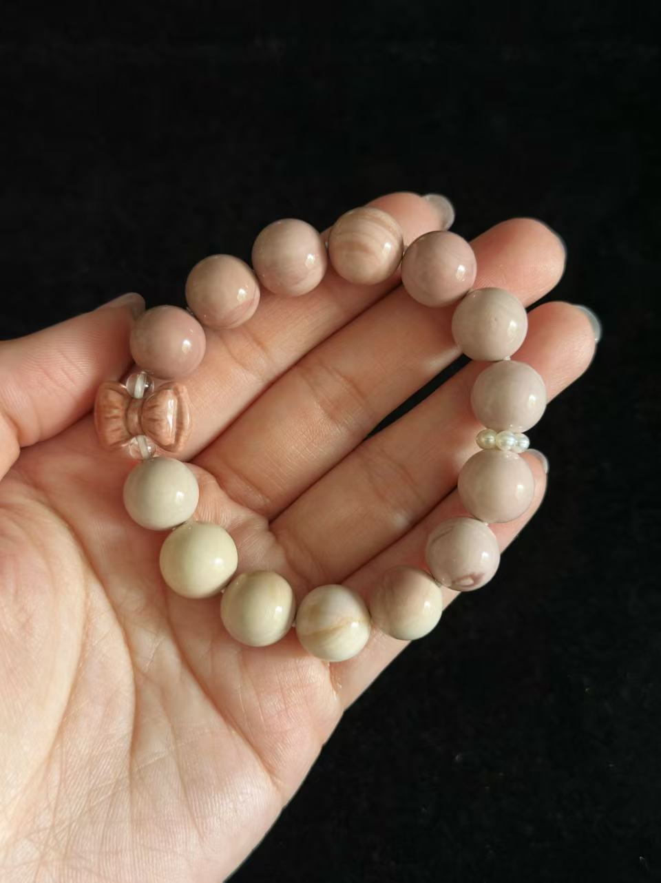 12mm Gradient Pink Alashan Agate Bead Bracelet with Bowknot Charm | Natural Gemstone Jewelry | Handmade | Gift for Her