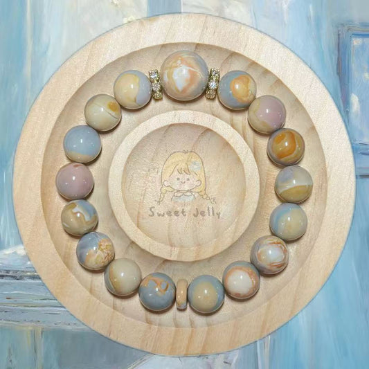 High Grade Blue Caramel Fantasy Alashan Agate Beads Handmade Bracelet | Natural Gemstone Jewelry | Gift for Her | Textured Stone