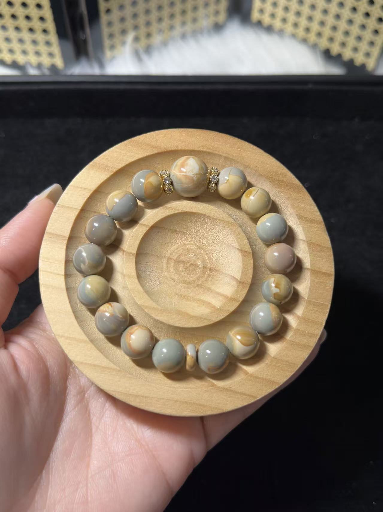 High Grade Blue Caramel Fantasy Alashan Agate Beads Handmade Bracelet | Natural Gemstone Jewelry | Gift for Her | Textured Stone