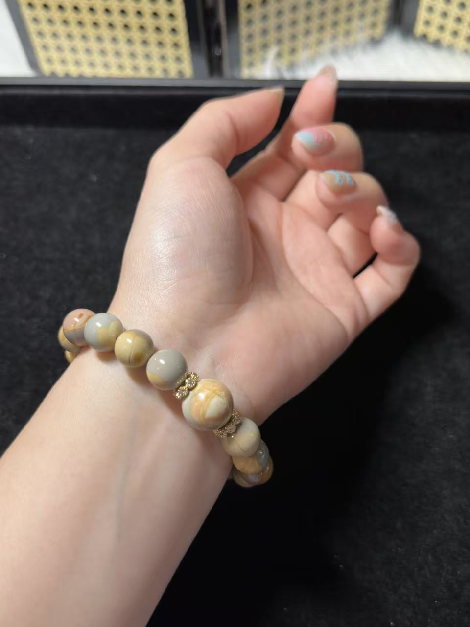 High Grade Blue Caramel Fantasy Alashan Agate Beads Handmade Bracelet | Natural Gemstone Jewelry | Gift for Her | Textured Stone