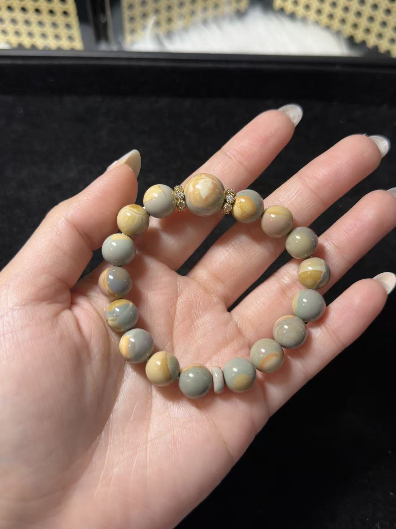 High Grade Blue Caramel Fantasy Alashan Agate Beads Handmade Bracelet | Natural Gemstone Jewelry | Gift for Her | Textured Stone