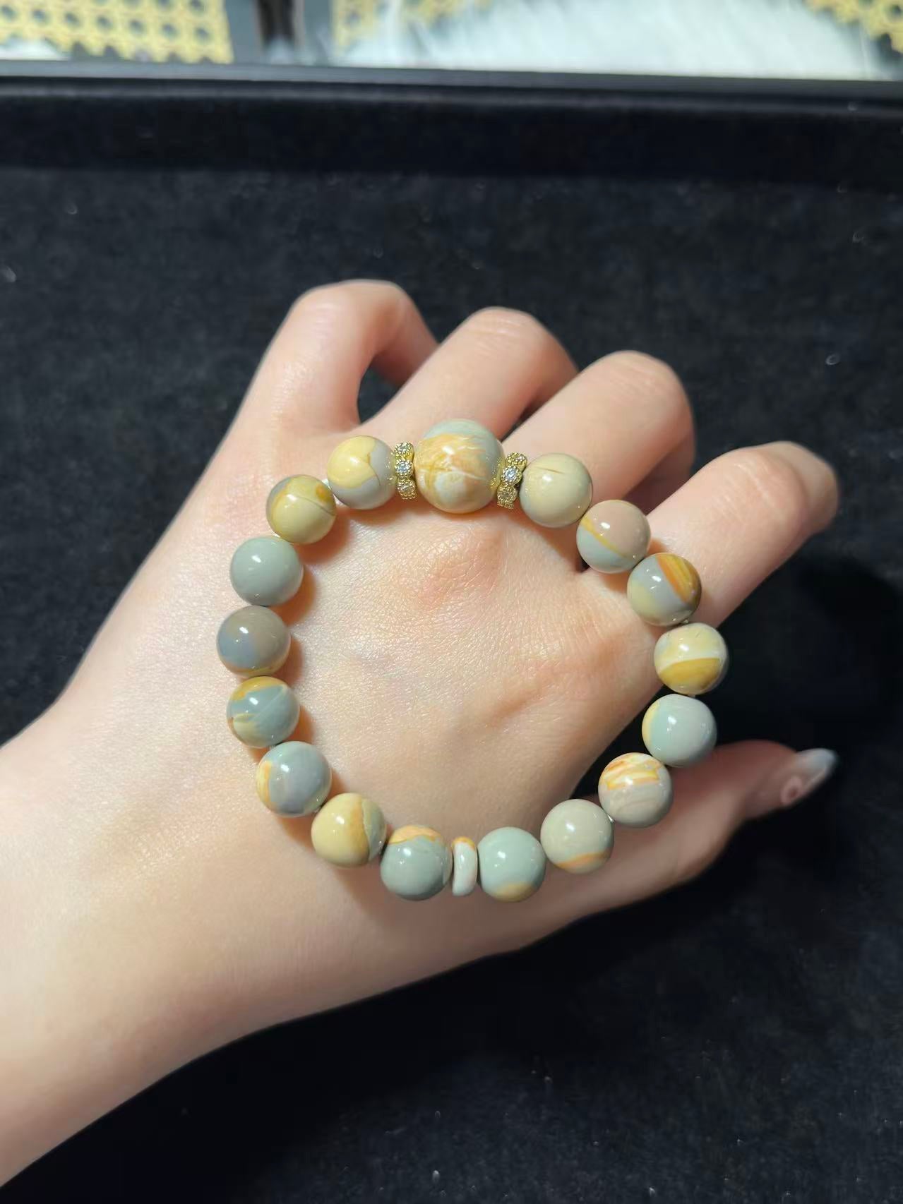 High Grade Blue Caramel Fantasy Alashan Agate Beads Handmade Bracelet | Natural Gemstone Jewelry | Gift for Her | Textured Stone