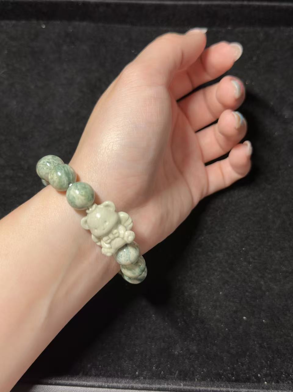 Green Porcelain Alashan Agate Beads Design Bracelet | Natural Gemstone | Handmade Jewelry | Gift for Her
