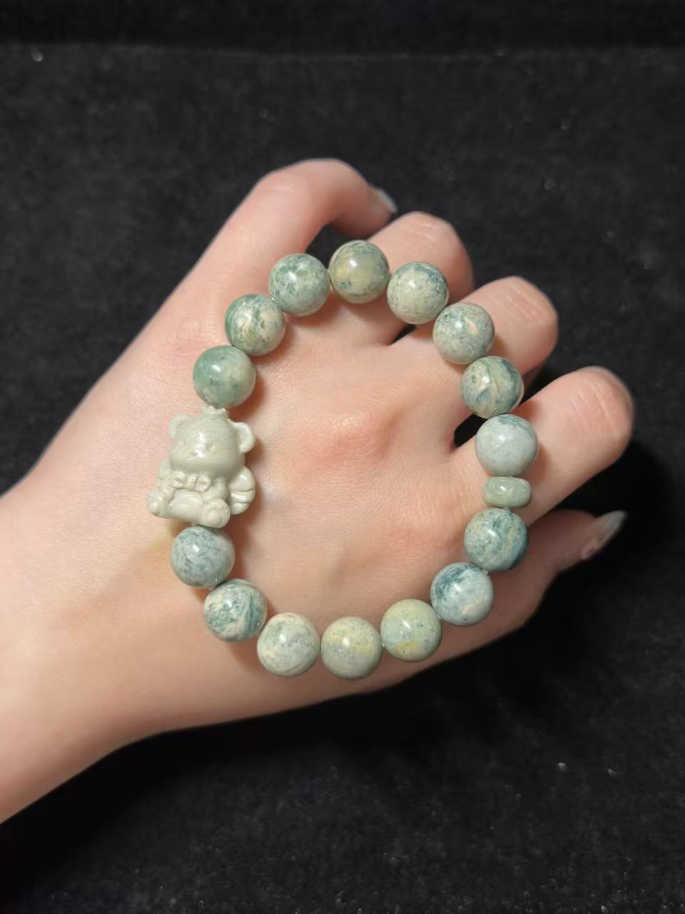 Green Porcelain Alashan Agate Beads Design Bracelet | Natural Gemstone | Handmade Jewelry | Gift for Her