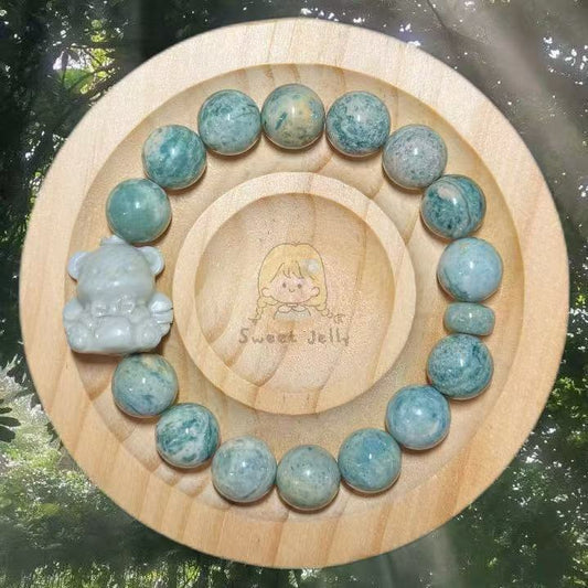 Green Porcelain Alashan Agate Beads Design Bracelet | Natural Gemstone | Handmade Jewelry | Gift for Her