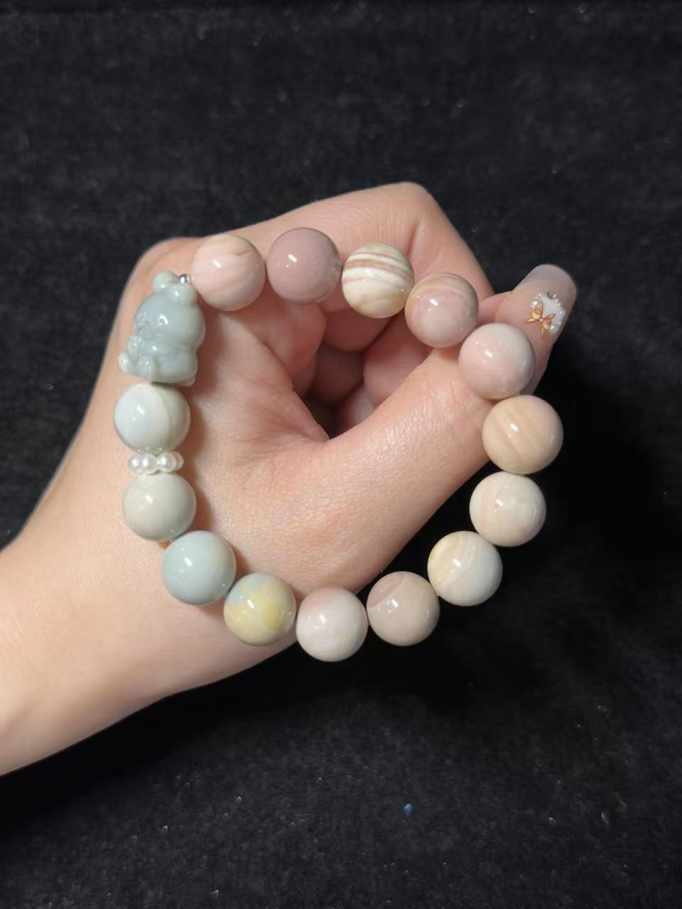 12mm Pink Blue Alashan Agate Beads Handmade Bracelet | Natural Gemstone Jewelry | Women Accessories | Gift for Her | DIY | Textured Stone