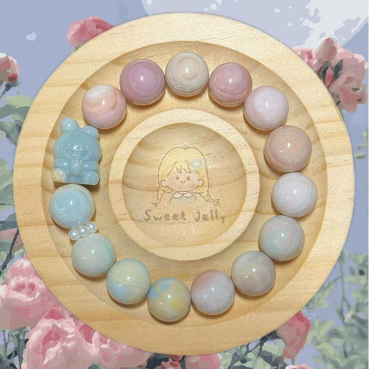 12mm Pink Blue Alashan Agate Beads Handmade Bracelet | Natural Gemstone Jewelry | Women Accessories | Gift for Her | DIY | Textured Stone