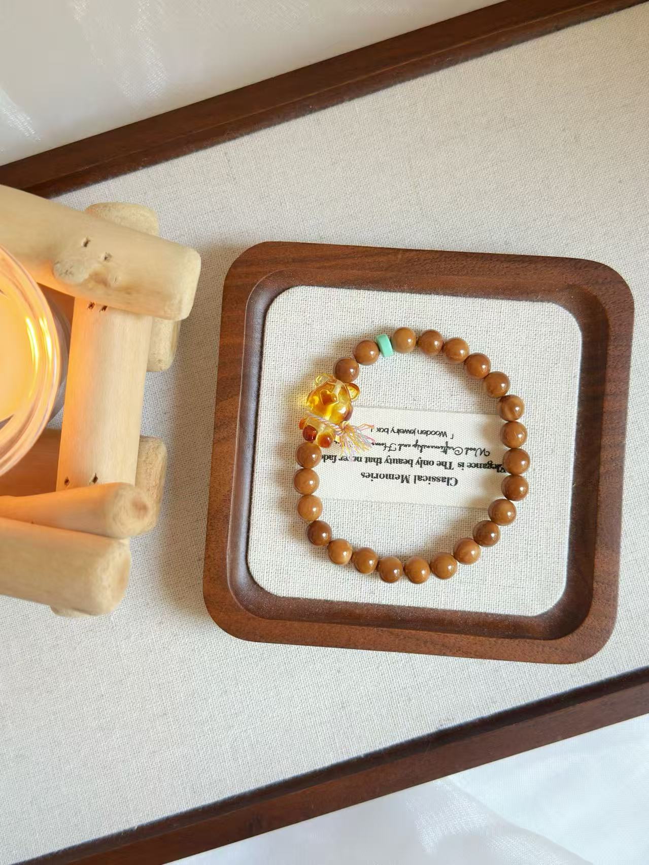Natural Kuka Bracelet with Amber Bear Charm | Prayer Beads | Handmade Bracelet