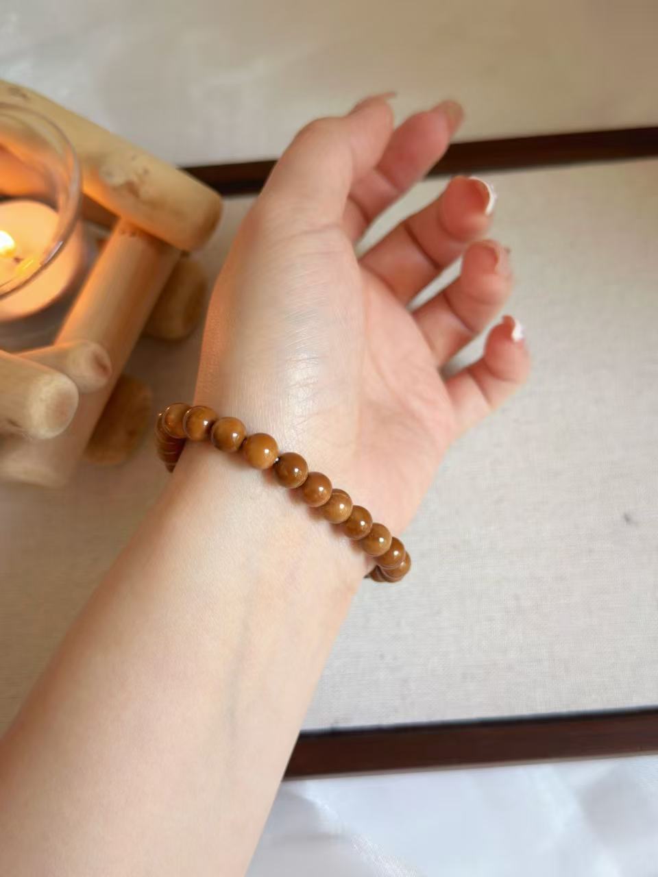 Natural Kuka Bracelet with Amber Bear Charm | Prayer Beads | Handmade Bracelet
