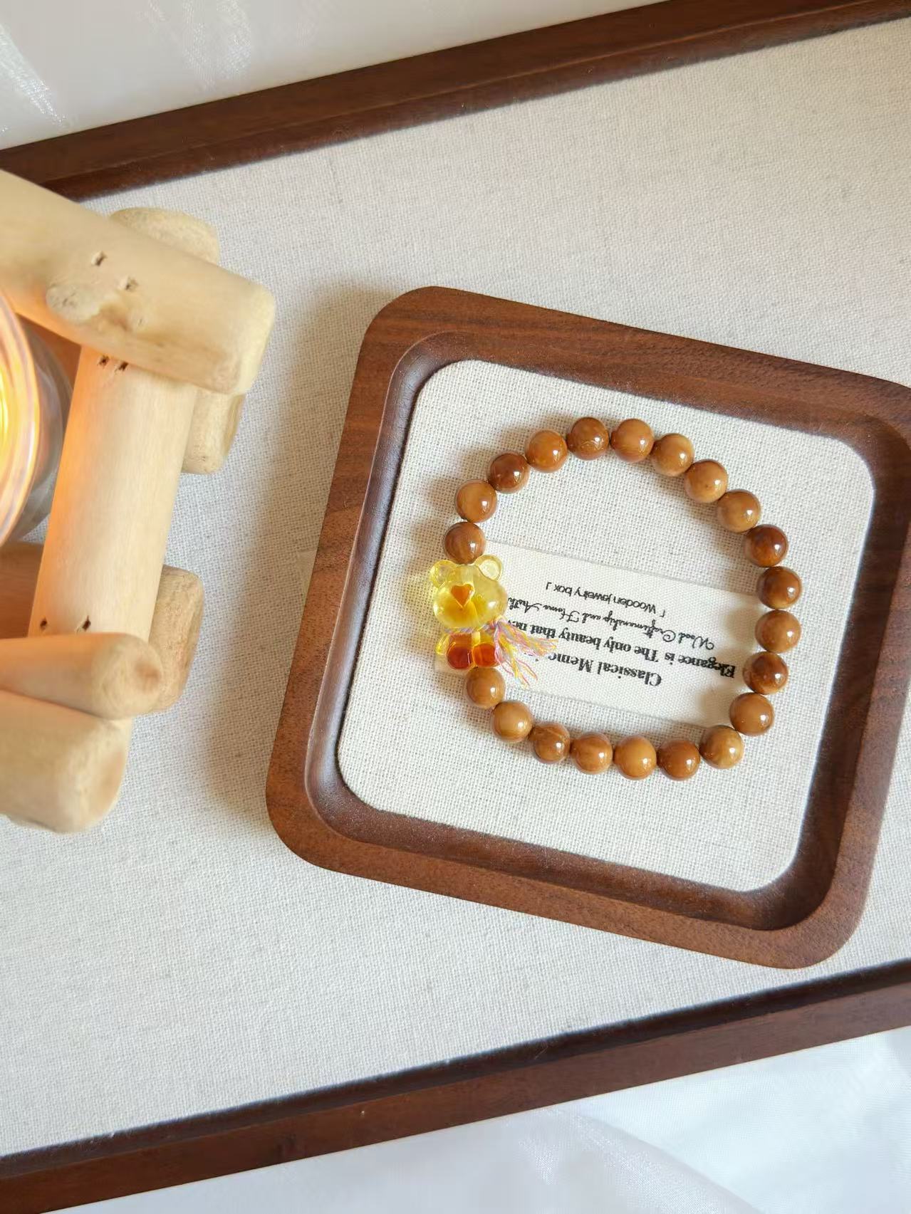 Natural Kuka Bracelet with Amber Bear Charm | Prayer Beads | Handmade Bracelet