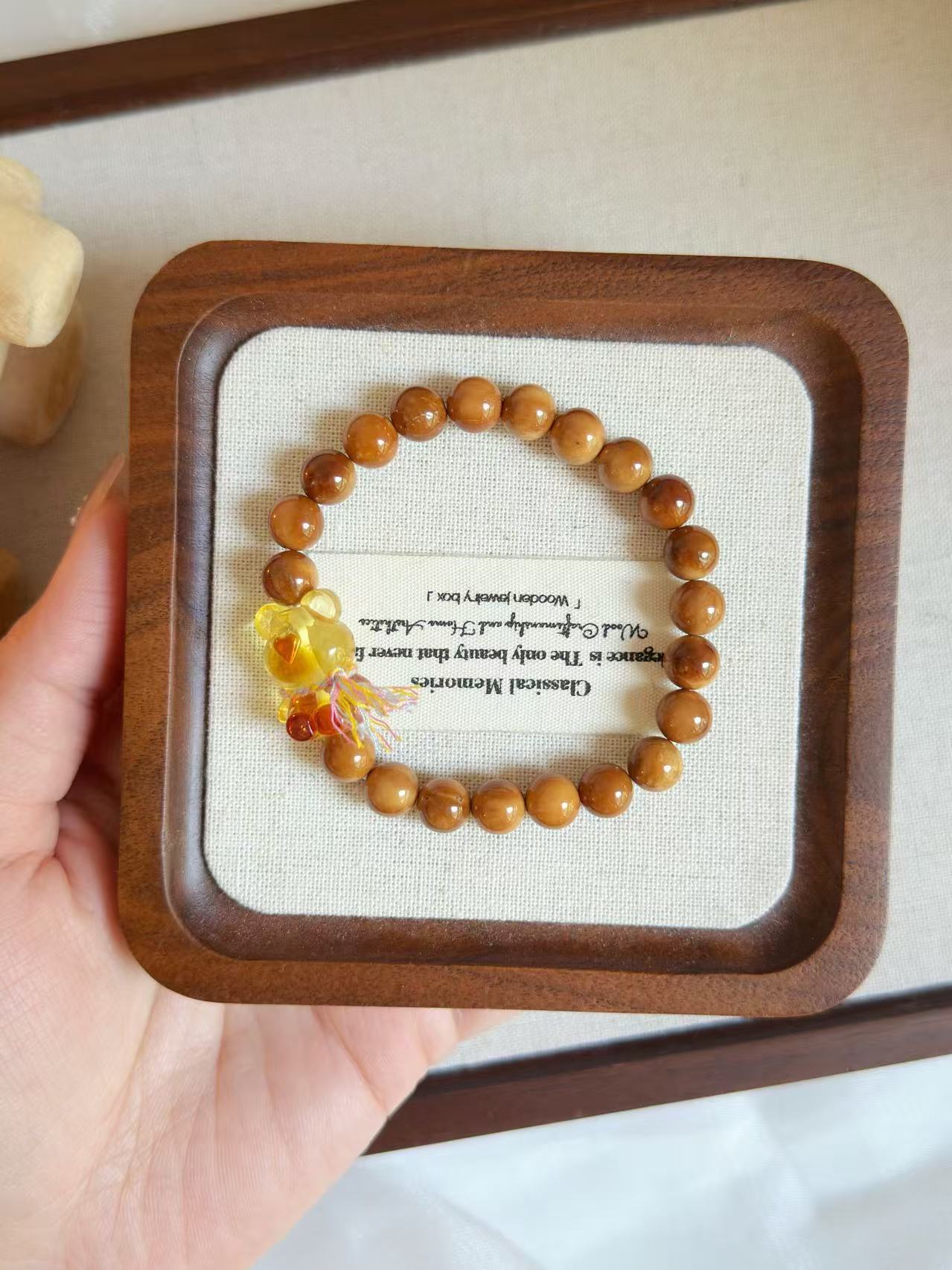 Natural Kuka Bracelet with Amber Bear Charm | Prayer Beads | Handmade Bracelet