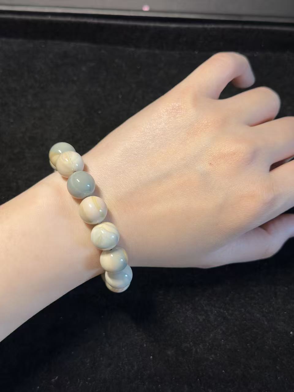 12mm Blue Dreamy Alashan Agate Bead Bracelet Gift for Her | Gemstone Natural Textured Stones Handmade Jewelry