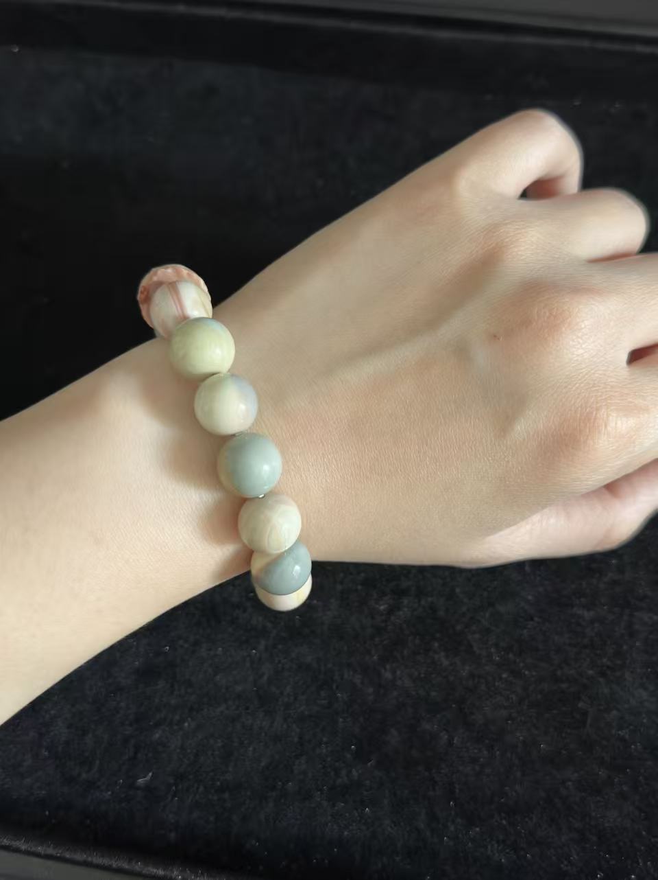 12mm Blue Dreamy Alashan Agate Bead Bracelet Gift for Her | Gemstone Natural Textured Stones Handmade Jewelry