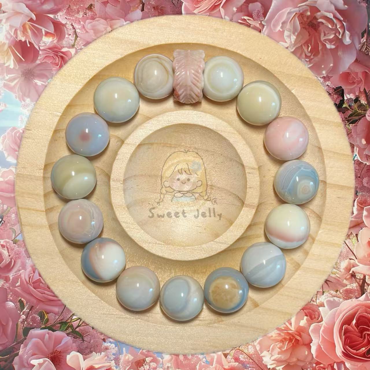 12mm Blue Dreamy Alashan Agate Bead Bracelet Gift for Her | Gemstone Natural Textured Stones Handmade Jewelry