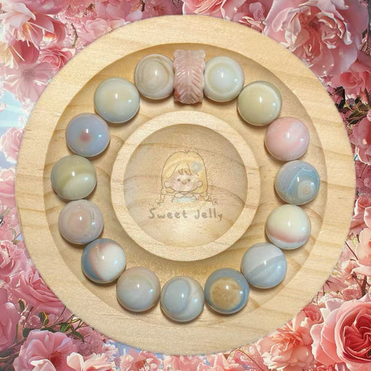 12mm Blue Dreamy Alashan Agate Bead Bracelet Gift for Her | Gemstone Natural Textured Stones Handmade Jewelry