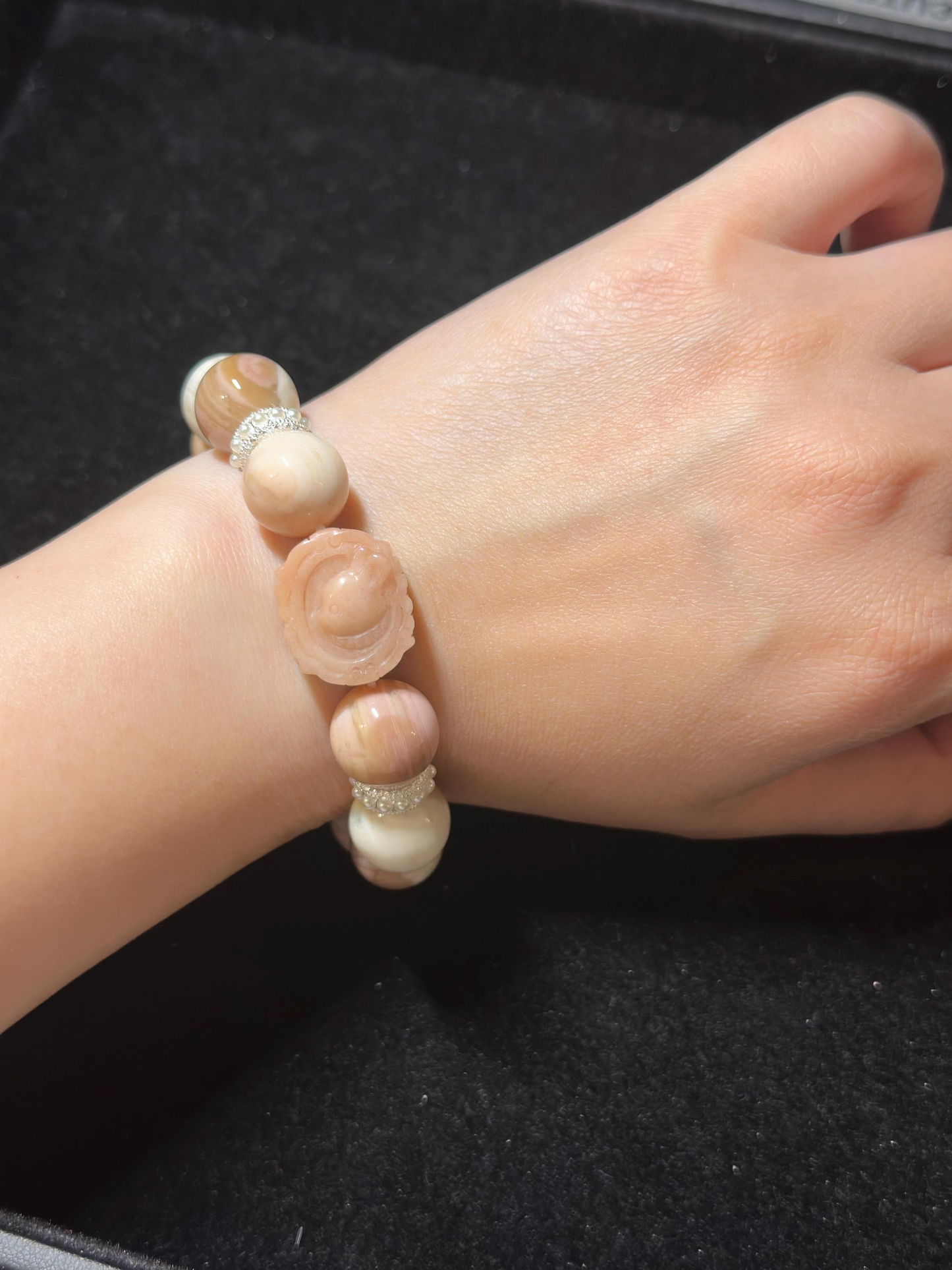13mm Milky Fruity Alashan Agate Bracelet with Retro Bunny Charm | Gemstone | Handmade Bracelet | Gifts for Her