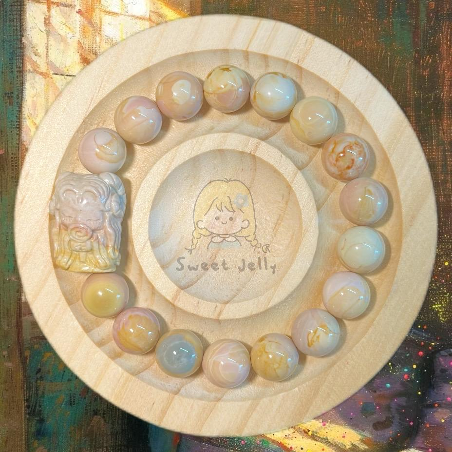 Dreamy Caramel Alashan Agate Handmade Bracelet with Charm | Natural Gemstone Jewelry | Women Accessories | Gift for Her | Textured Stone