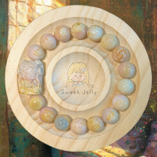 Dreamy Caramel Alashan Agate Handmade Bracelet with Charm | Natural Gemstone Jewelry | Women Accessories | Gift for Her | Textured Stone